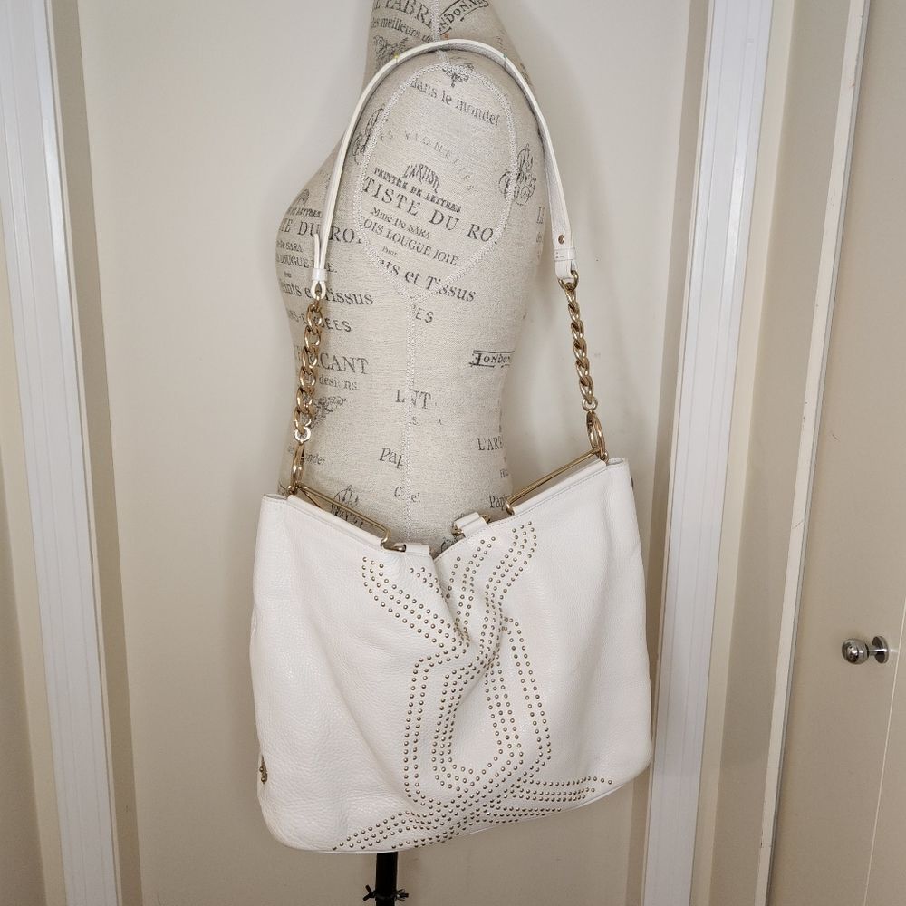Vintage Studded White Leather Travel Bag Purse
